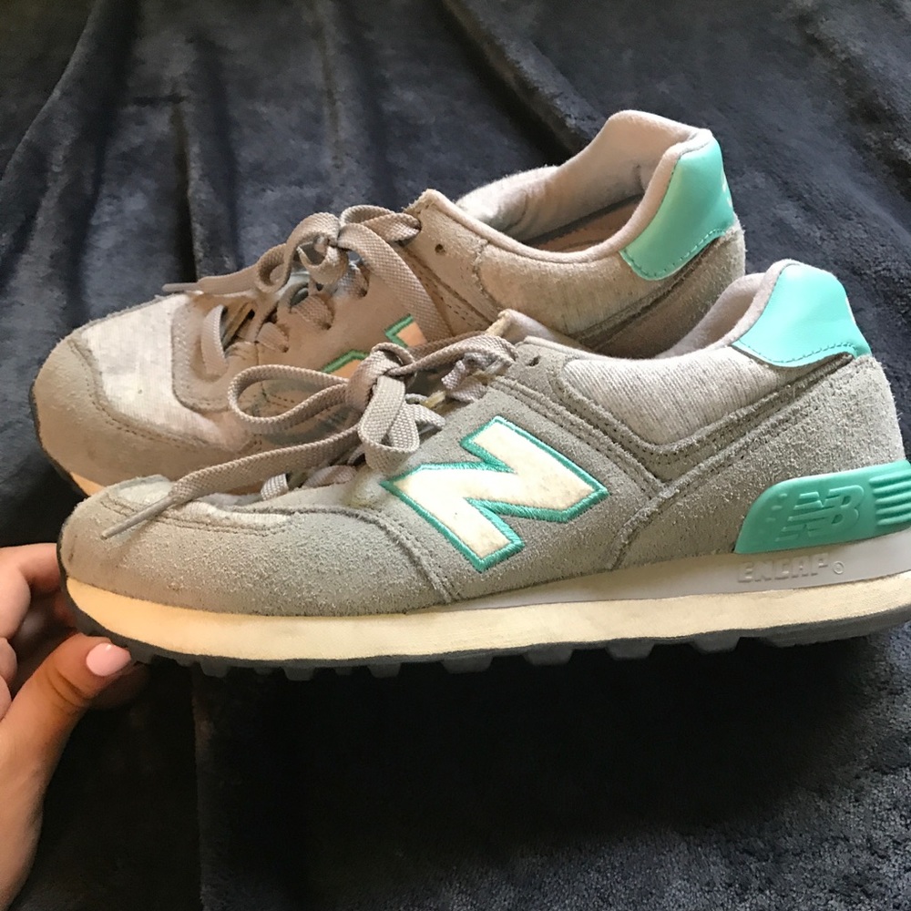 Grey and turquoise New Balance sneakers